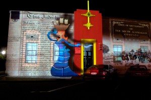 Projection onto the Harbours Board Building, Lipson Street, Port Adelaide