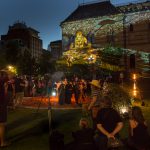 Conclusion of the Sunset Ceremony as Tangkuinyendi Yabarra projections begin to play on the Mortlock Wing.