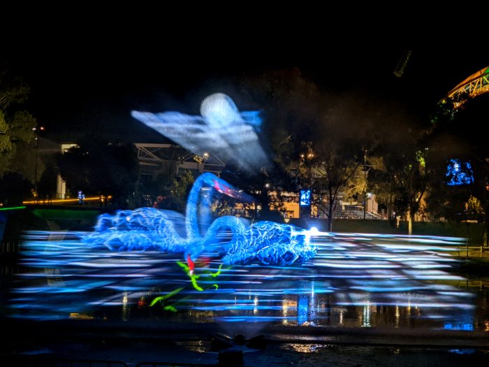 Swans and mystic moon in Water Projection