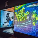 Rear projection on a window for Bloomin' Birds Spring Festival in Coonabarabran